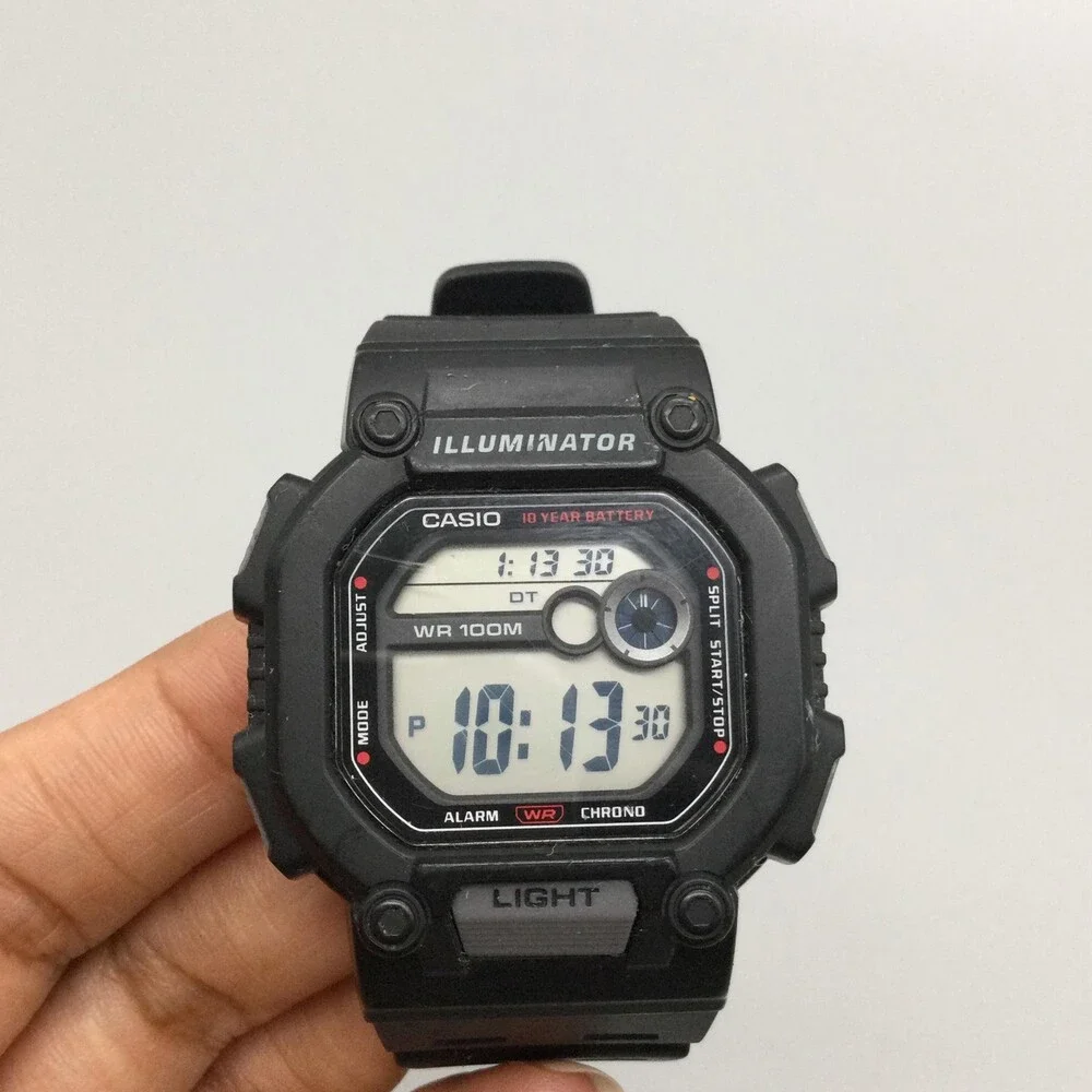 Casio 3488 W-737H Mens Watch 44mm Black Digital WR 100M Alarm Chrono